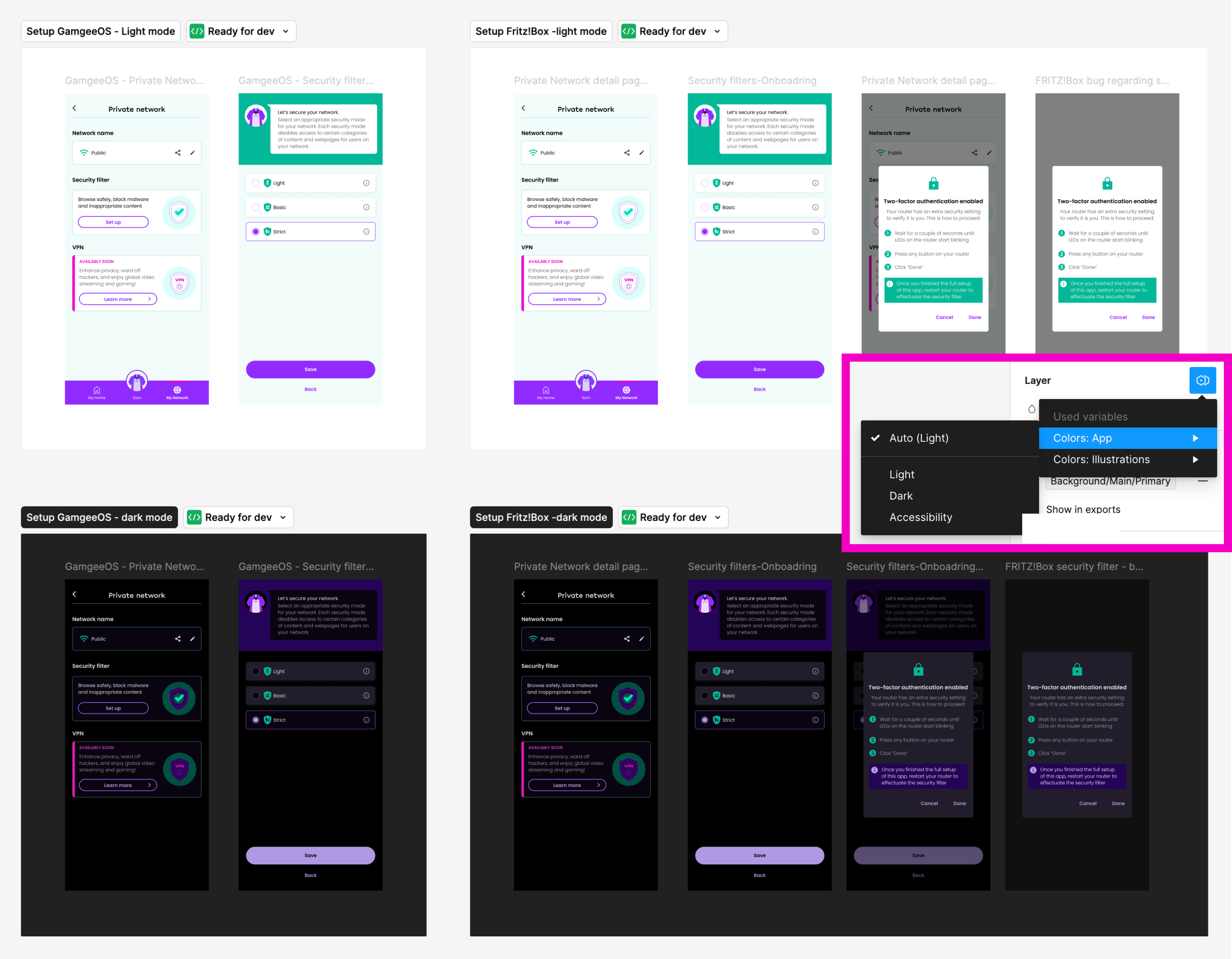 Light and dark mode comparison